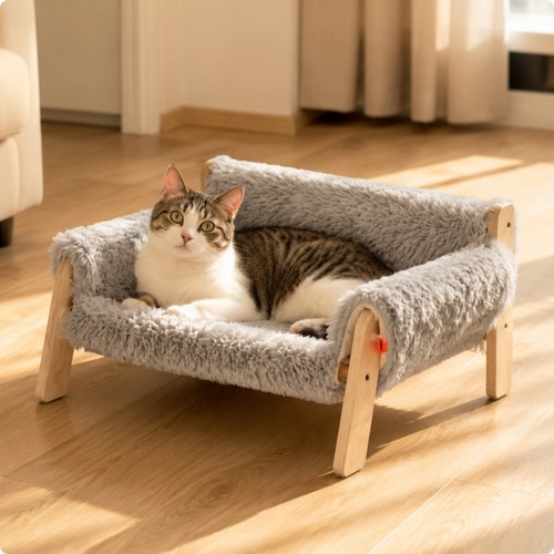 Wooden elevated cat sofa bed - sofa,
